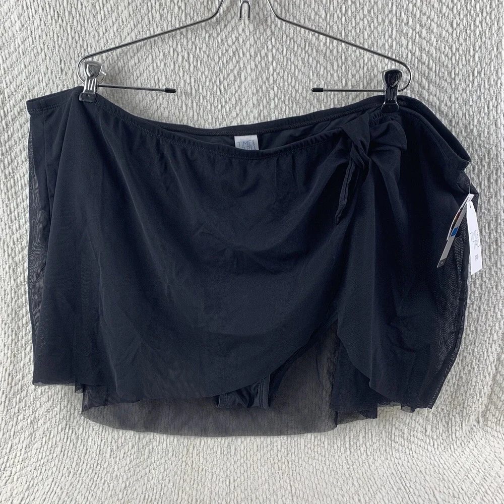 NWT Time and Tru Womens Mesh Swim Suit Skirt Black Bottom 3X (24W-26W) Side Tie